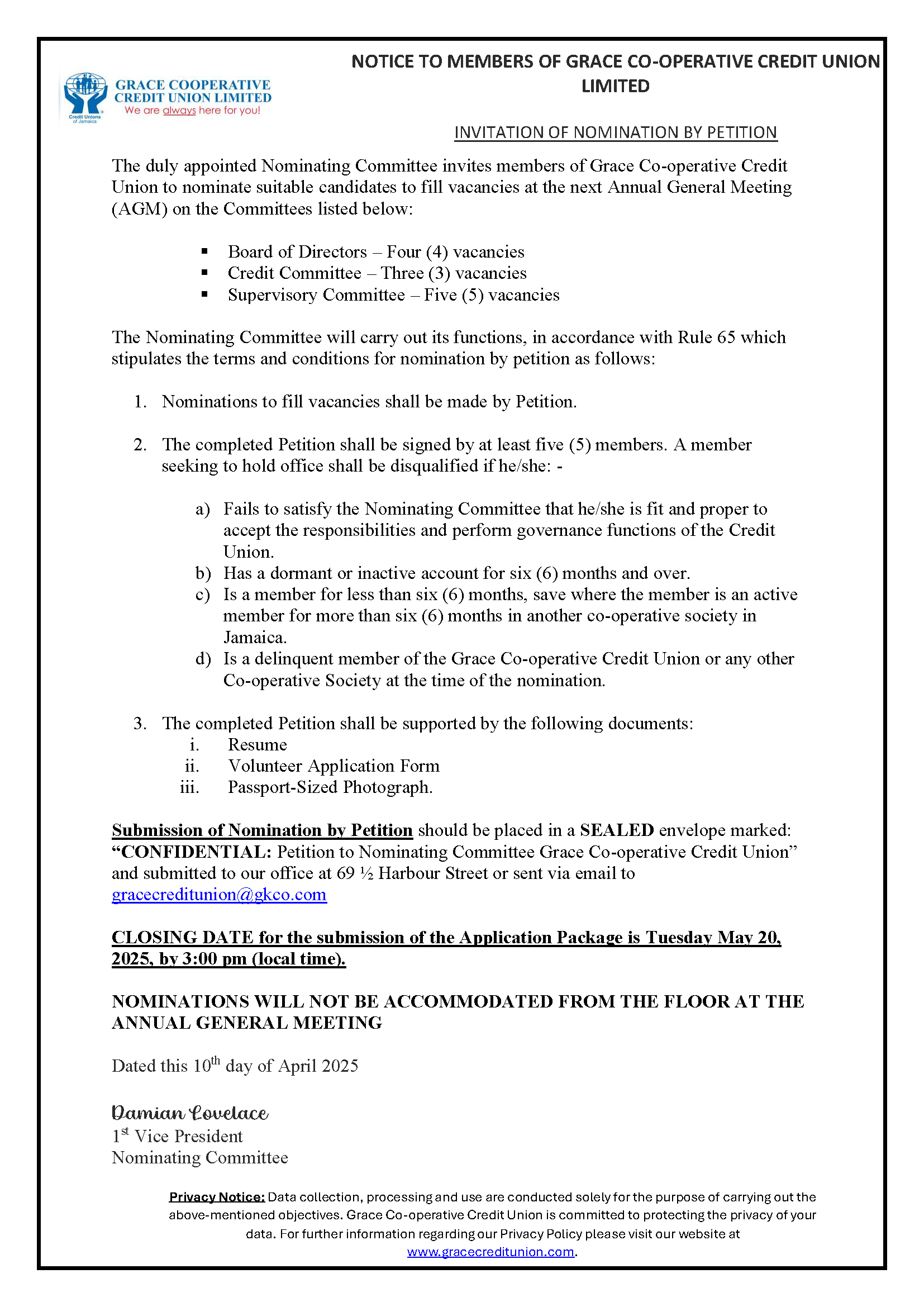 AGM Nominations